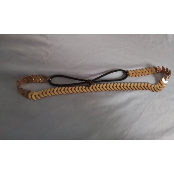 Gold Tone & Black Elastic Stretch Headband With Chevron Links - Picture 1 of 2